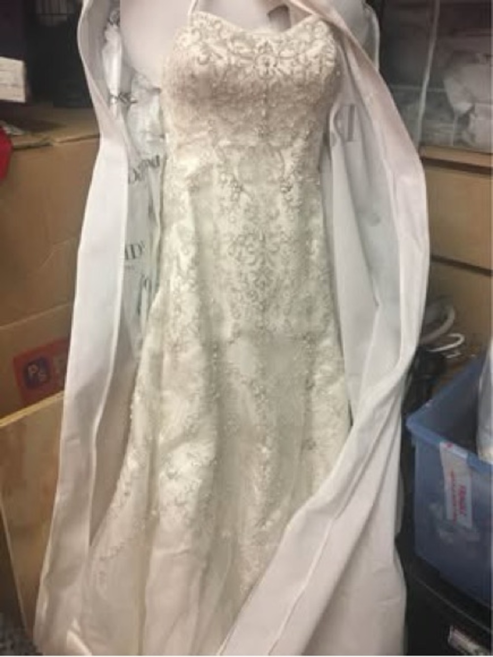 Oleg Cassini Wedding Dress. Off-white with silver crystal embellishments